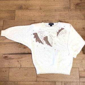 Le Chois Womens Vintage Leaf Appliqué Pullover Dolman Sweater Size Medium